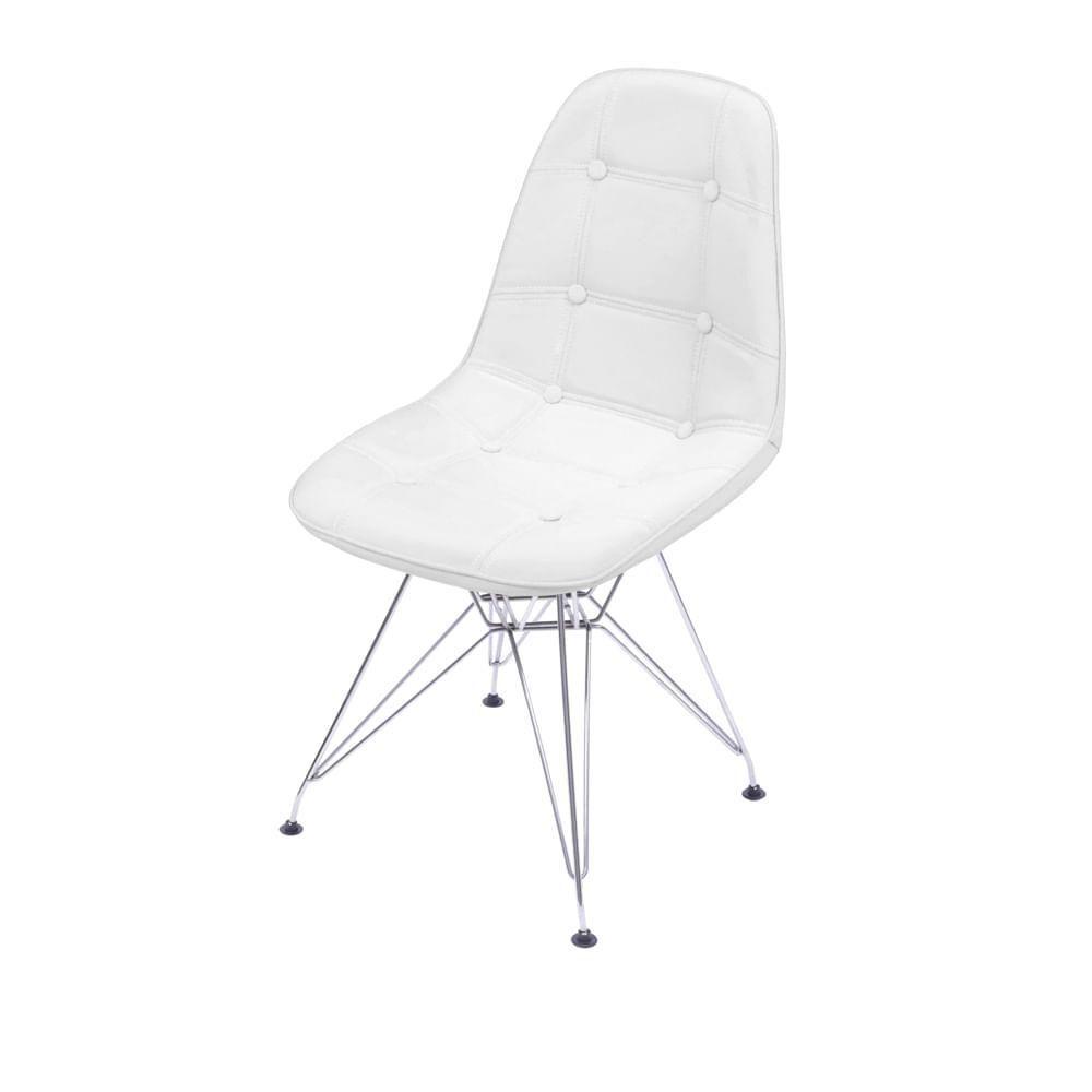 Cadeira Eames Dkr Botonê Assento Pu Branca Base Cromada - 1