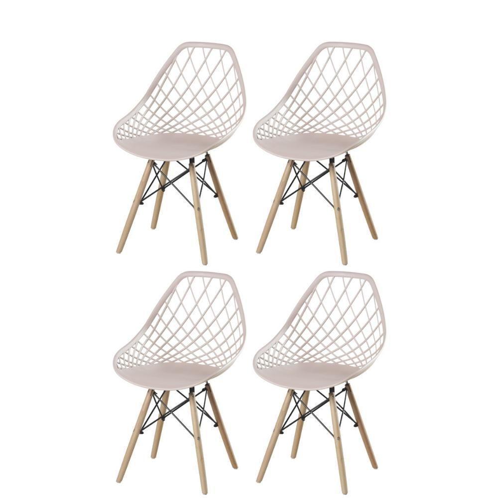 Kit 4 Cadeiras Cloe Kaila Rivatti Polipropileno Nude Base Madeira - 1