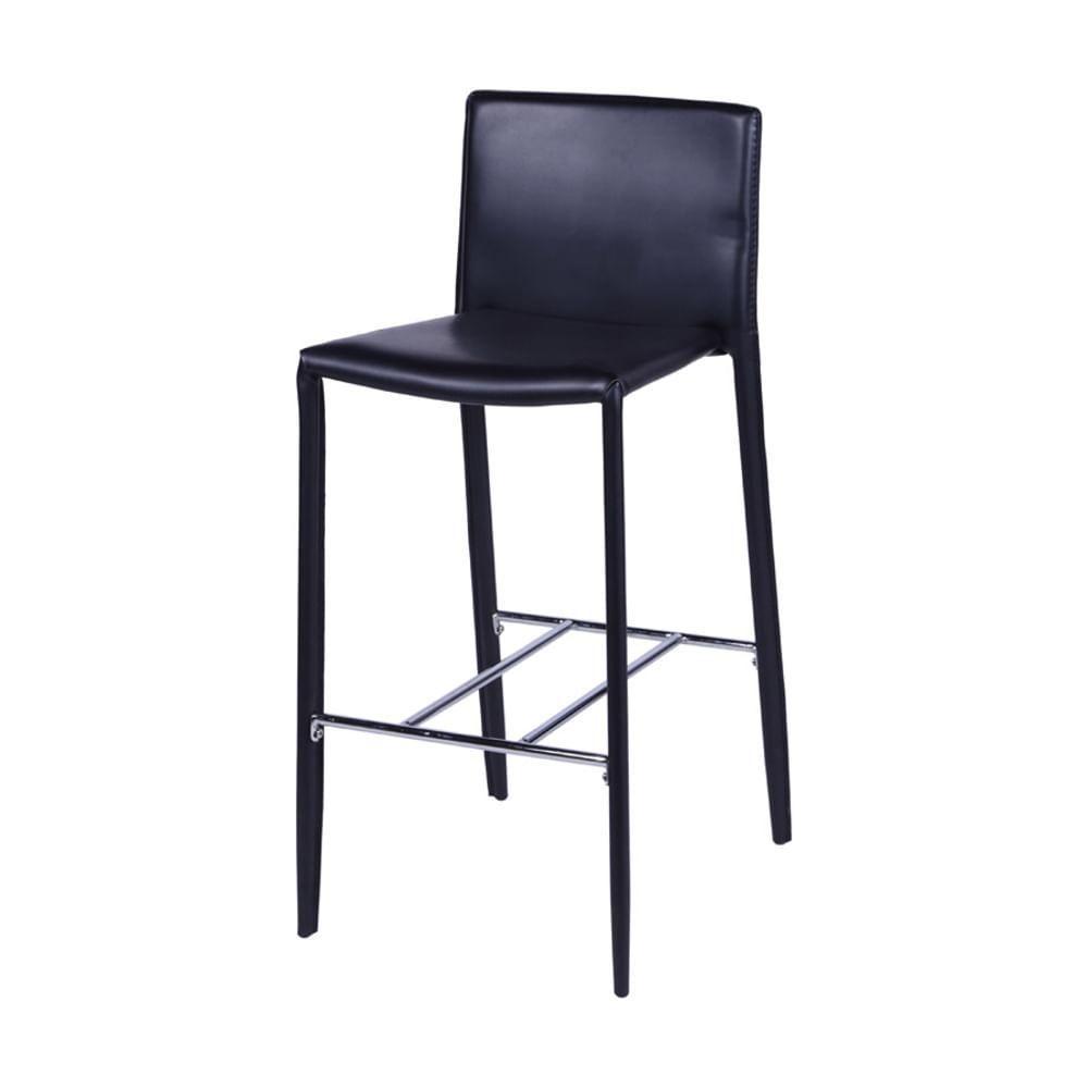 Banqueta Com Encosto Glam Em Pu Preta Base Aço - 1