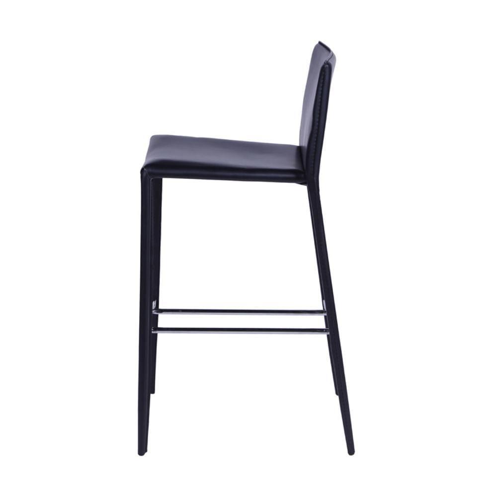 Banqueta Com Encosto Glam Em Pu Preta Base Aço - 2