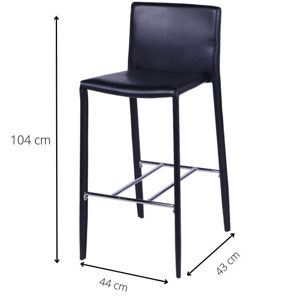 Banqueta Com Encosto Glam Em Pu Preta Base Aço - 3