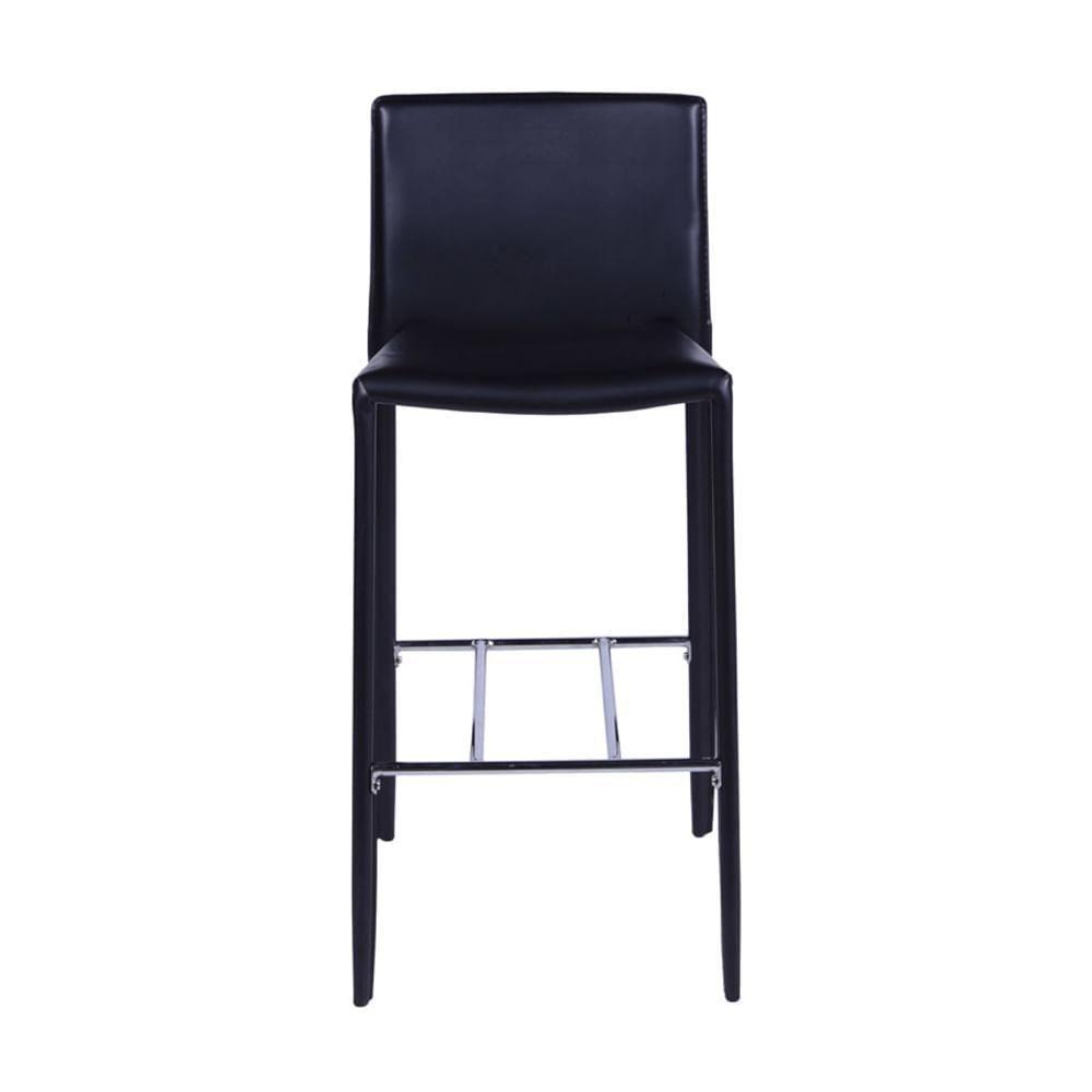 Banqueta Com Encosto Glam Em Pu Preta Base Aço - 4