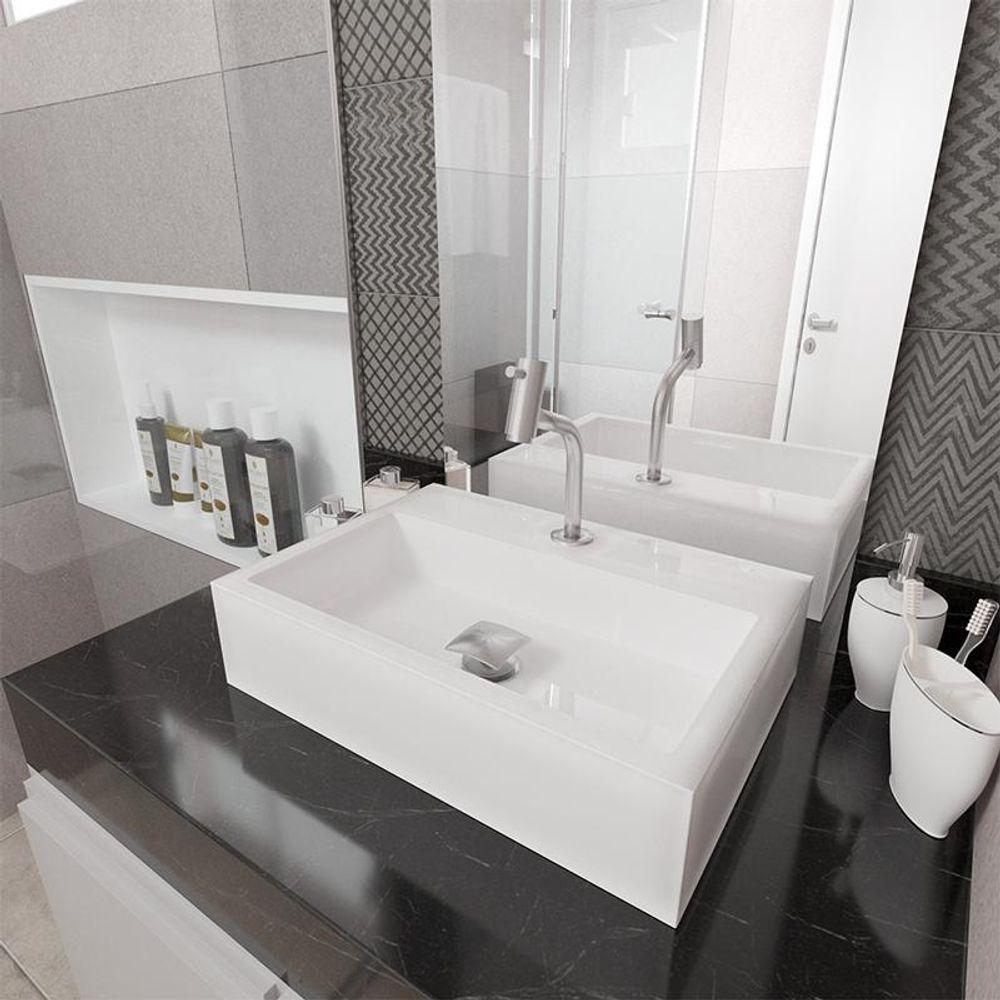 Cuba Pia Banheiro Suprema Com Torneira Inox E Valvula Click Branco Branco - 1