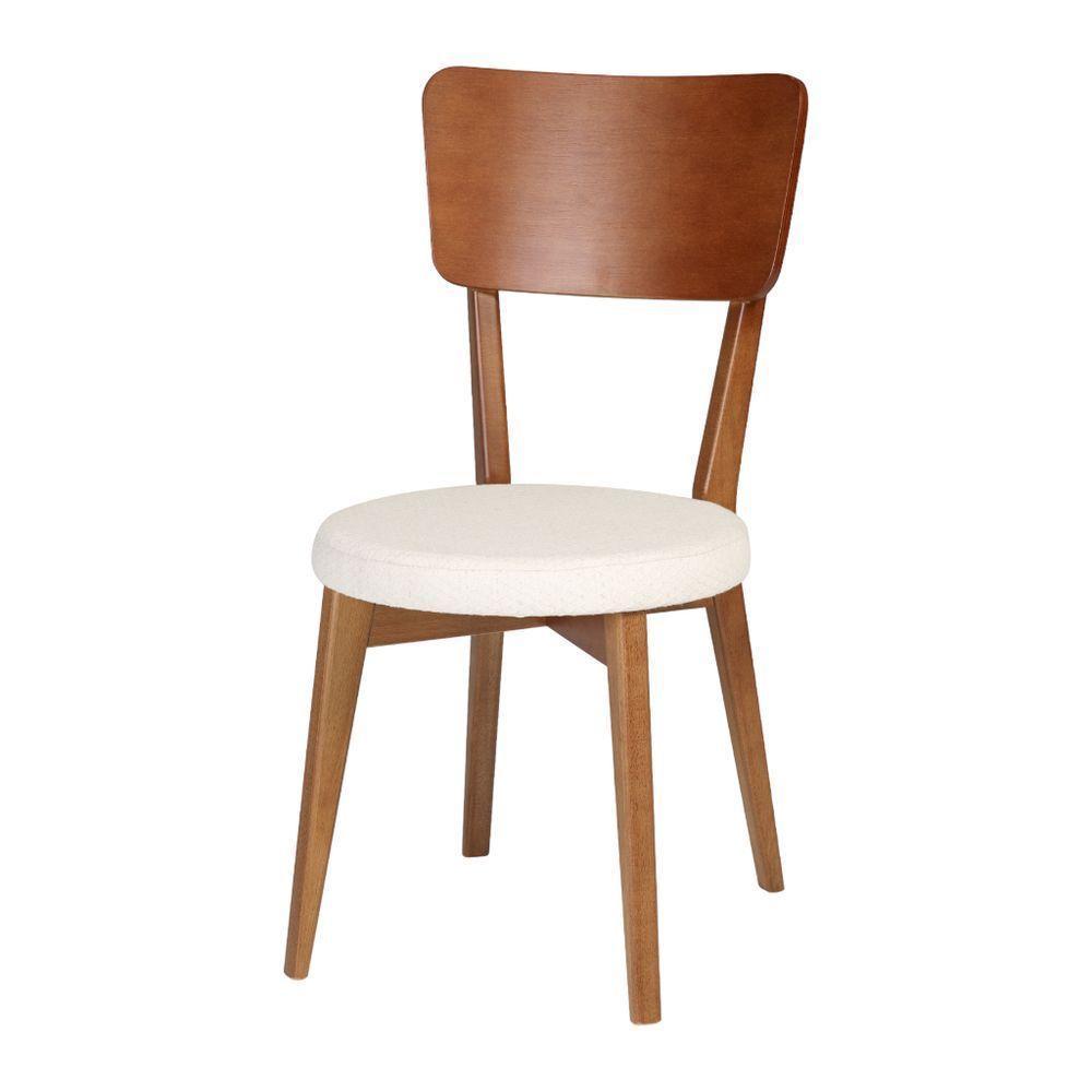 Cadeira Dália Encosto Retangular Em Madeira Maciça Pinhão E Assento Estofado Tecido Chic - 1