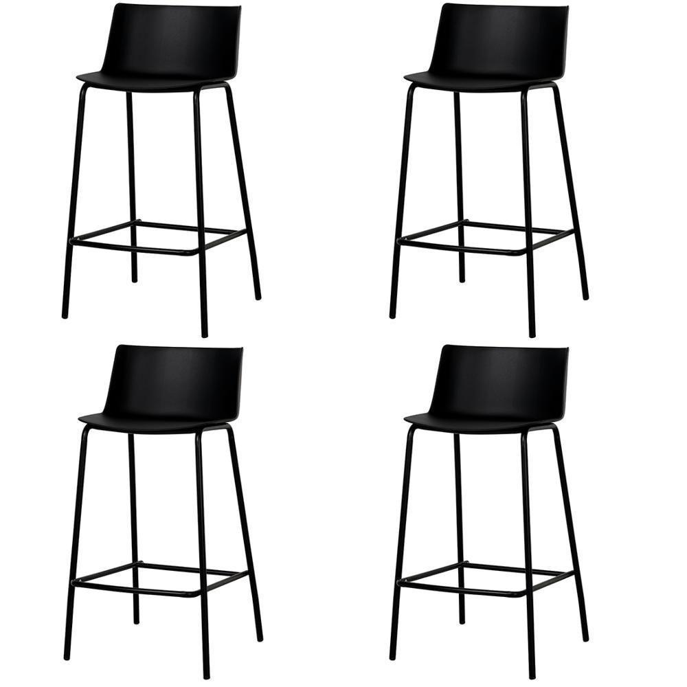 Kit 4 Banquetas Ipanema Alta Fratini 96 Cm (altura) Em Poliuretano (pu) Base Em Aço Preto - 1