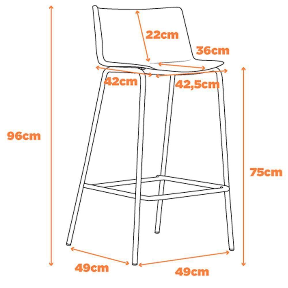 Kit 4 Banquetas Ipanema Alta Fratini 96 Cm (altura) Em Poliuretano (pu) Base Em Aço Preto - 4
