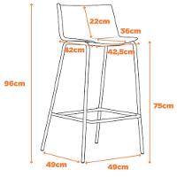 Kit 4 Banquetas Ipanema Alta Fratini 96 Cm (altura) Em Poliuretano (pu) Base Em Aço Preto