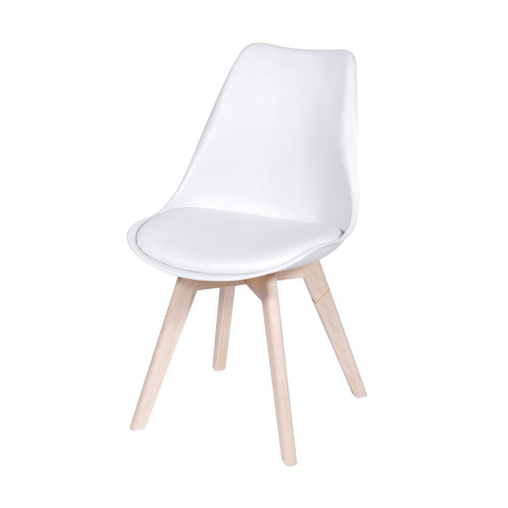 Cadeira Eames Saarinen Polipropileno Assento Estofado Pu Branca Base Madeira - 1