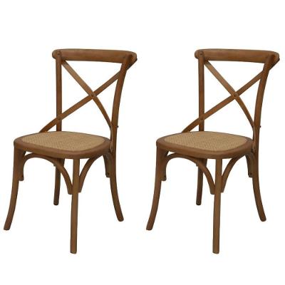 Kit 2 Cadeiras Katrina Cross Rivatti Madeira Bétula Assento Rattan Natural