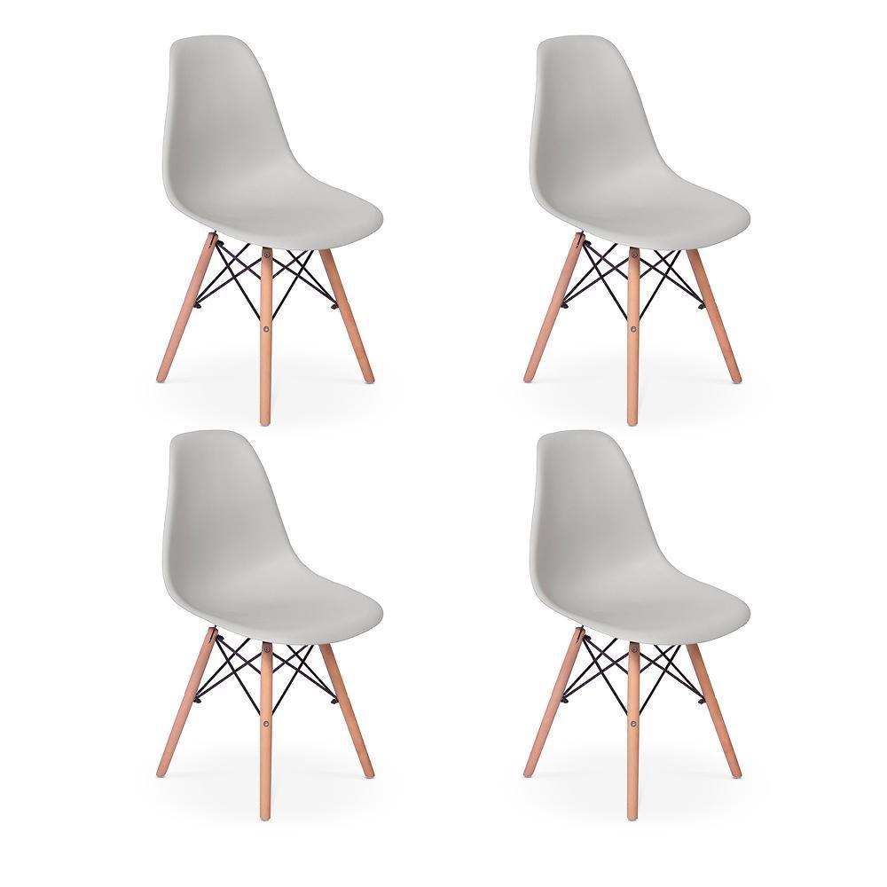 Conjunto 4 Cadeiras Charles Eames Eiffel Wood Base Madeira - Cinza - 1