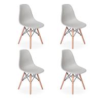 Conjunto 4 Cadeiras Charles Eames Eiffel Wood Base Madeira - Cinza - 1