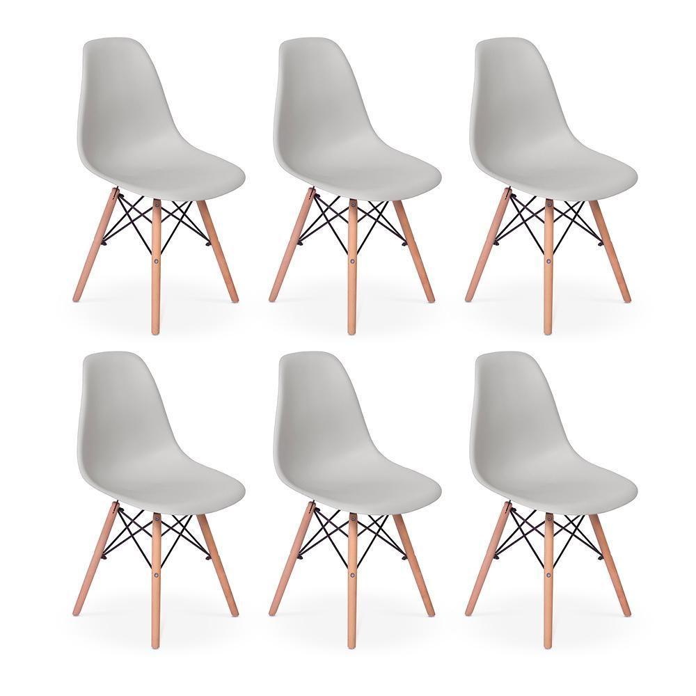 Conjunto 6 Cadeiras Charles Eames Eiffel Wood Base Madeira - Cinza - 1