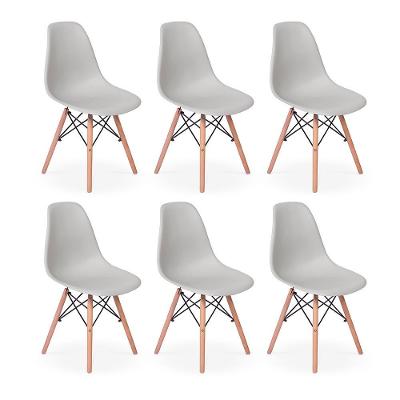 Conjunto 6 Cadeiras Charles Eames Eiffel Wood Base Madeira - Cinza