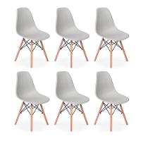 Conjunto 6 Cadeiras Charles Eames Eiffel Wood Base Madeira - Cinza - 1