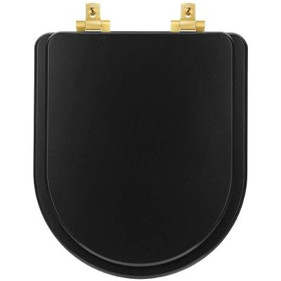Tampa De Vaso Laqueado Com Amortecedor Nuova Preto Fosco Para Bacia Deca Com Ferragem Dourada