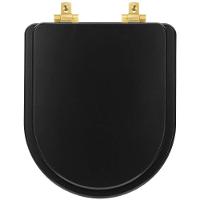 Tampa De Vaso Laqueado Com Fechamento Lento Link/Lk Preto Fosco Para Louça Deca Com Ferragem Dourada - 1