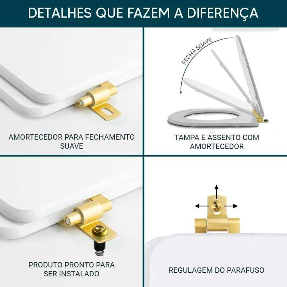 Tampa De Vaso Laqueado Com Amortecedor Nexo Onix (Preto Fosco) Para Bacia Roca Com Ferragem Dourada - 6