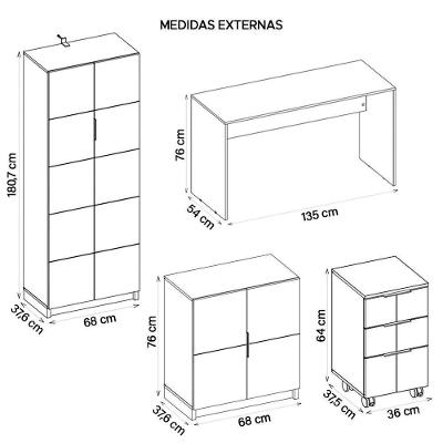 Kit Conjunto Escritório 10 Peças Cubic Branco Caemmun
