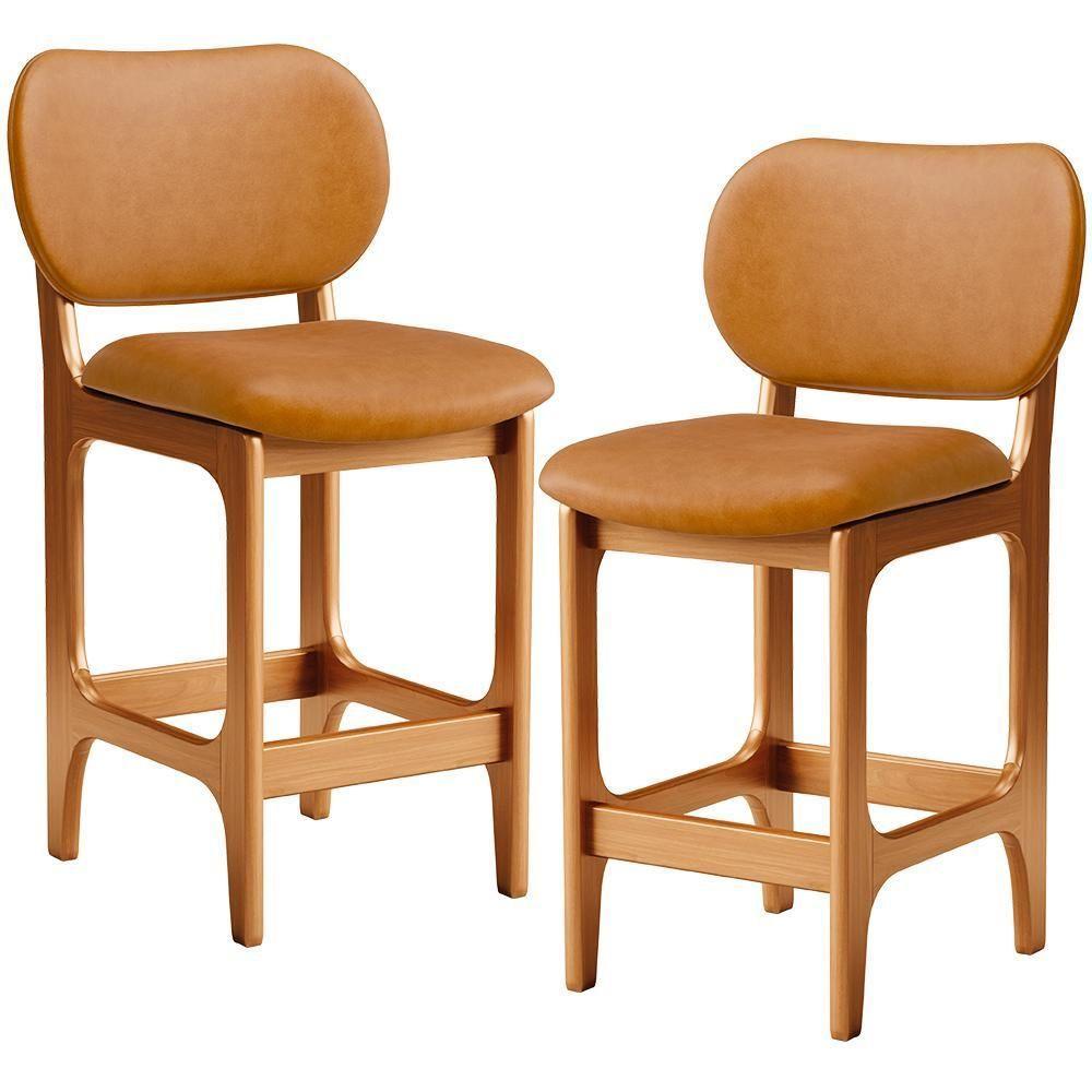 Kit 02 Banquetas Baixa Bar Cozinha E Sala De Jantar Fixa Betta L02 Imbuia Couríssimo Whisky - 1