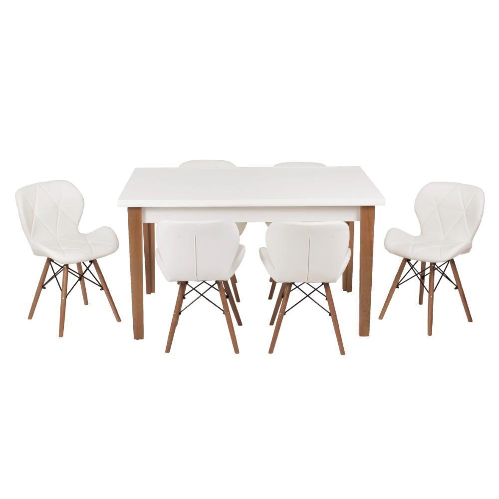 Kit Mesa Luiza 135cm Branca 6 Cadeiras Slim Branco - 1
