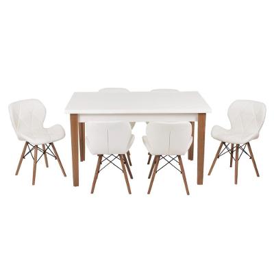 Kit Mesa Luiza 135cm Branca 6 Cadeiras Slim Branco