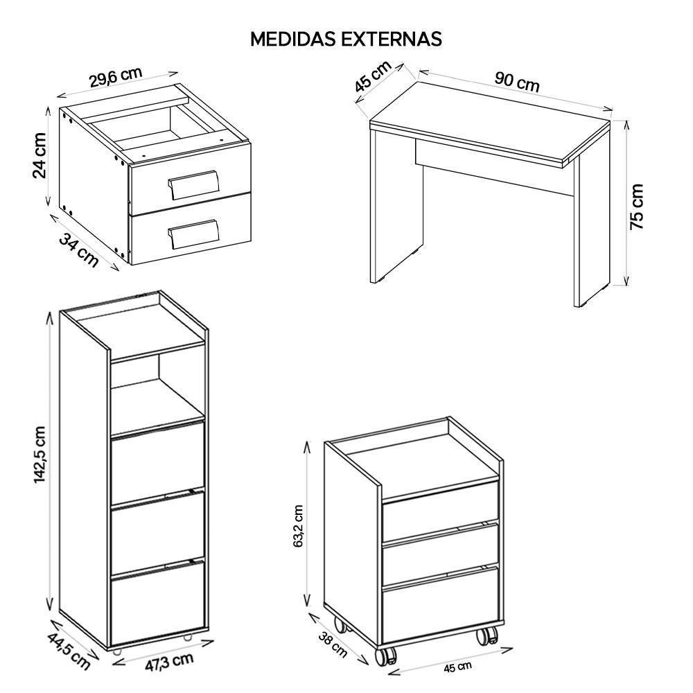 Kit Conjunto Escritório 4 Peças Studio Marrom Caemmun - 3