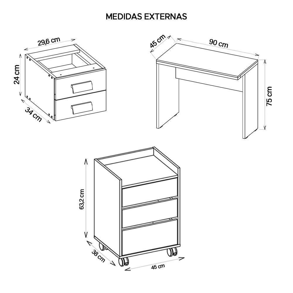 Conjunto Escritório 3 Peças Studio Marrom Caemmun - 2