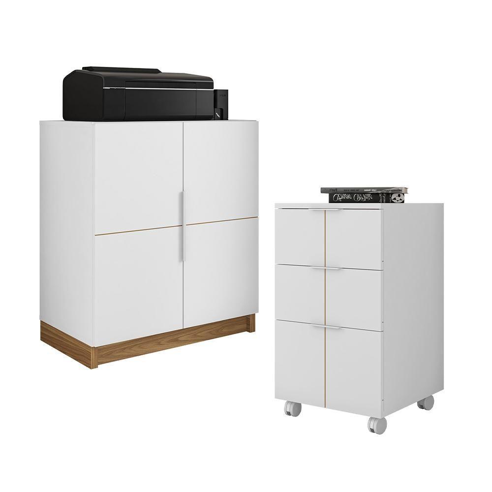 Kit Escritório Armário Baixo Gaveteiro Cubic Branco Caemmun - 1