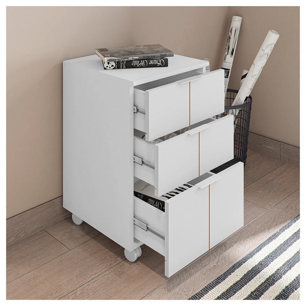Kit Escritório Armário Baixo Gaveteiro Cubic Branco Caemmun - 3