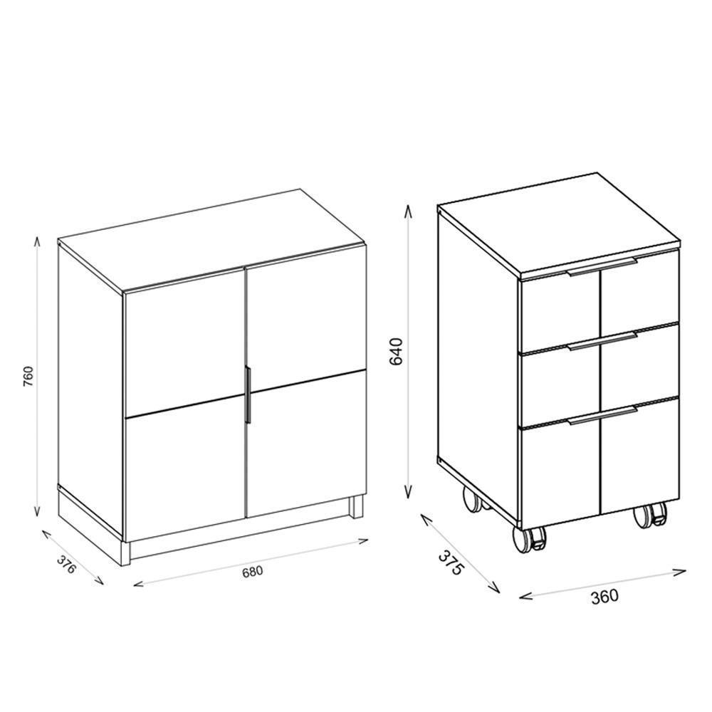 Kit Escritório Armário Baixo Gaveteiro Cubic Branco Caemmun - 4