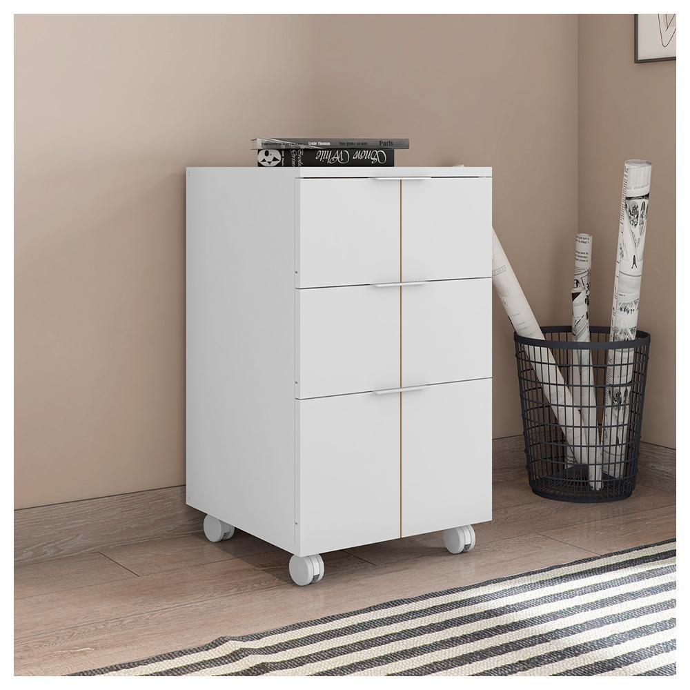 Kit Escritório Armário Baixo Gaveteiro Cubic Branco Caemmun - 6
