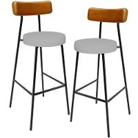 Kit 02 Banquetas Alta Bar Cozinha Sala Jantar Milão L02 Couríssimo Whisky Linho Cinza - 1