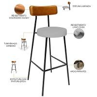 Kit 02 Banquetas Alta Bar Cozinha Sala Jantar Milão L02 Couríssimo Whisky Linho Cinza - 7