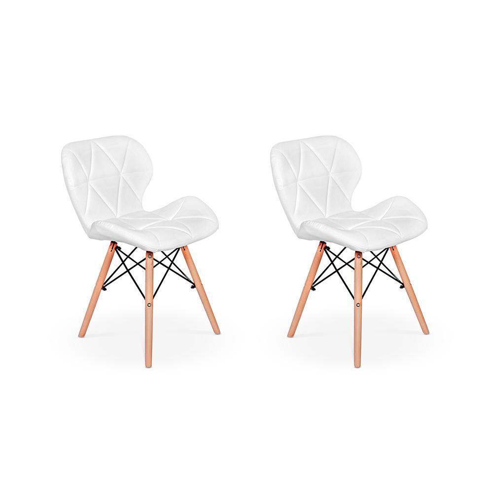 Kit 02 Cadeiras Charles Eames Eiffel Slim Wood Branca - 1