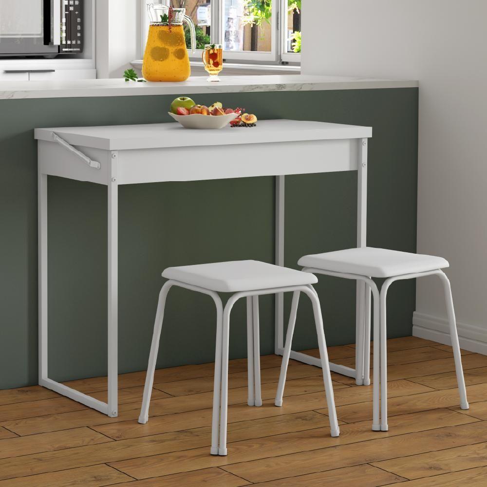 Conjunto Mesa Dobrável Com 2 Banquetas Branco Carraro - 1