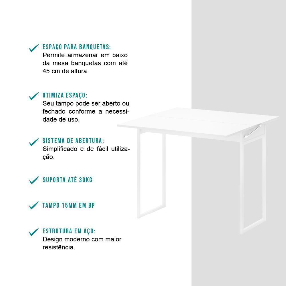 Conjunto Mesa Dobrável Com 2 Banquetas Branco Carraro - 6