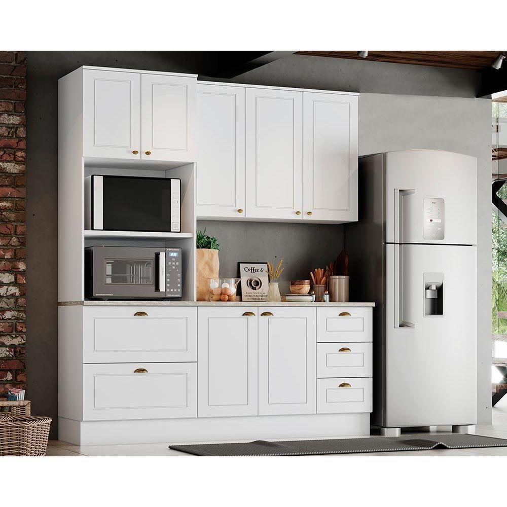 Cozinha Completa Americana (1 Aéreo, 1 Balcão, 1 Paneleiro, 1 Complemento) 4 Peças Branco - Henn - 1