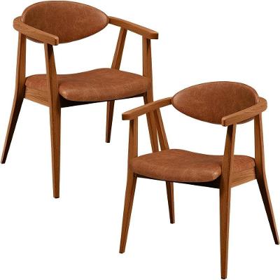 Kit 2 Poltronas Cecília B04 Decorativas Couríssimo Camel Caramelo Lyam Decor