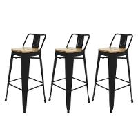 Kit 3 Banquetas Altas c/Assento De Tolix Preta Madeira - 1