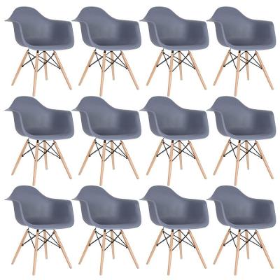 Kit 12 Cadeiras Charles Eames Eiffel Daw Com Braços E Pés De Madeira Clara Cinza Escuro