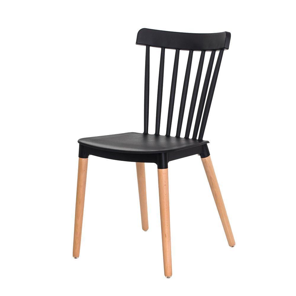 Cadeira Ellen Windsor Polipropileno Preta Base Madeira - 1