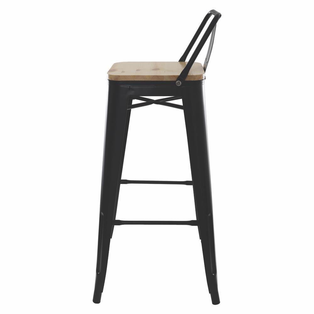 Kit 4 Banquetas Altas Com Assento De Madeira Tolix Preto Preto - 3