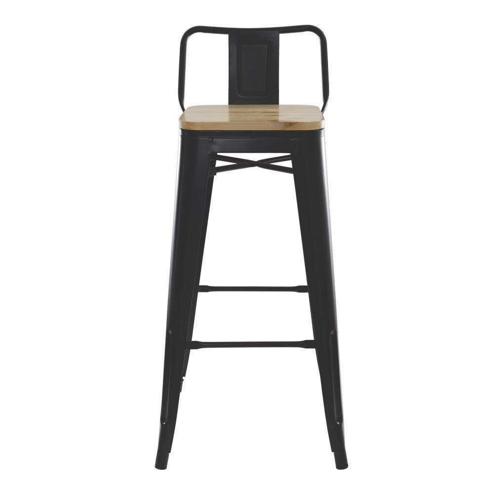 Kit 4 Banquetas Altas Com Assento De Madeira Tolix Preto Preto - 4