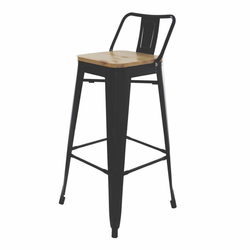 Kit 4 Banquetas Altas Com Assento De Madeira Tolix Preto Preto - 5