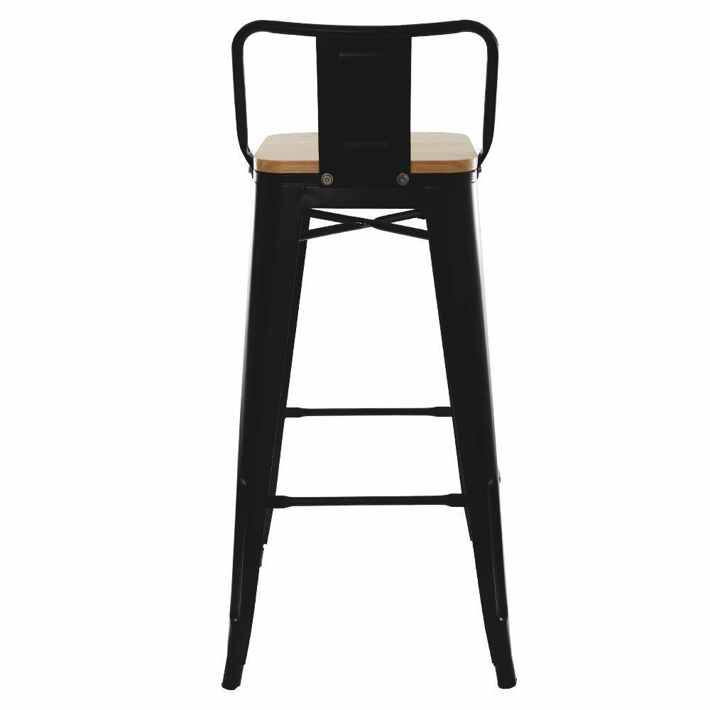 Kit 4 Banquetas Altas Com Assento De Madeira Tolix Preto Preto - 6