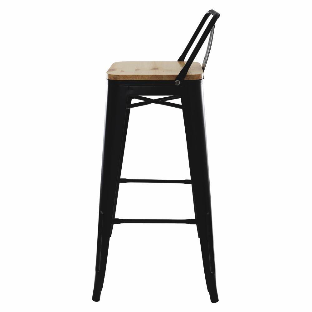 Kit 4 Banquetas Altas Com Assento De Madeira Tolix Preto Preto - 7