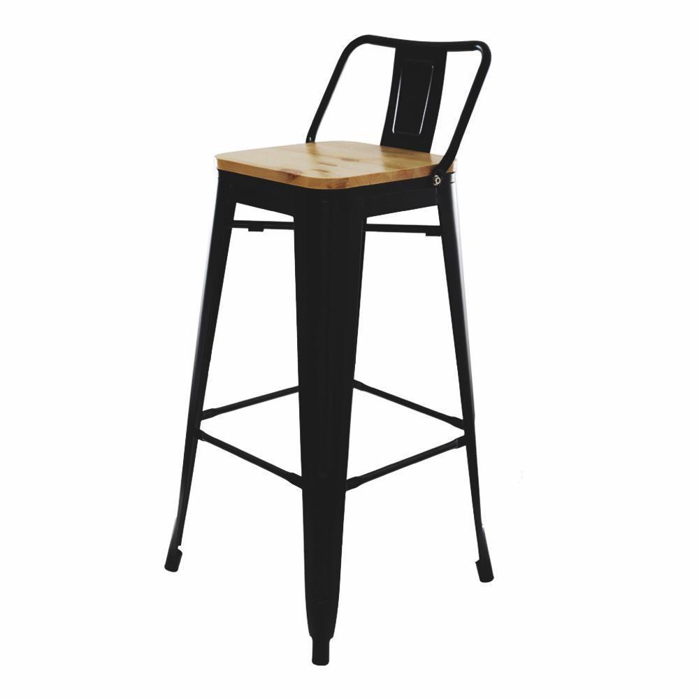 Kit 4 Banquetas Altas Com Assento De Madeira Tolix Preto Preto - 9