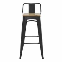 Kit 4 Banquetas Altas Com Assento De Madeira Tolix Preto Preto