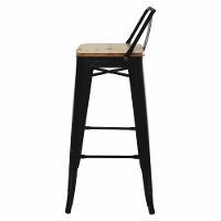 Kit 4 Banquetas Altas Com Assento De Madeira Tolix Preto Preto - 7