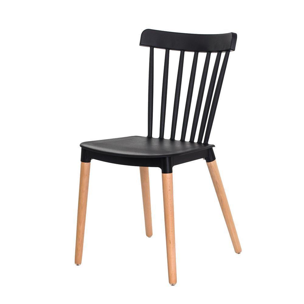 Kit 4 Cadeiras Ellen Windsor Polipropileno Preta Madeira - 4